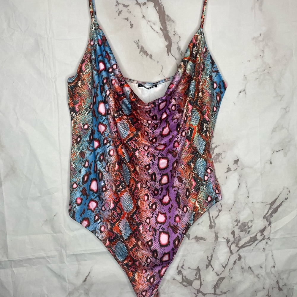 Multi color snake print bodysuit
